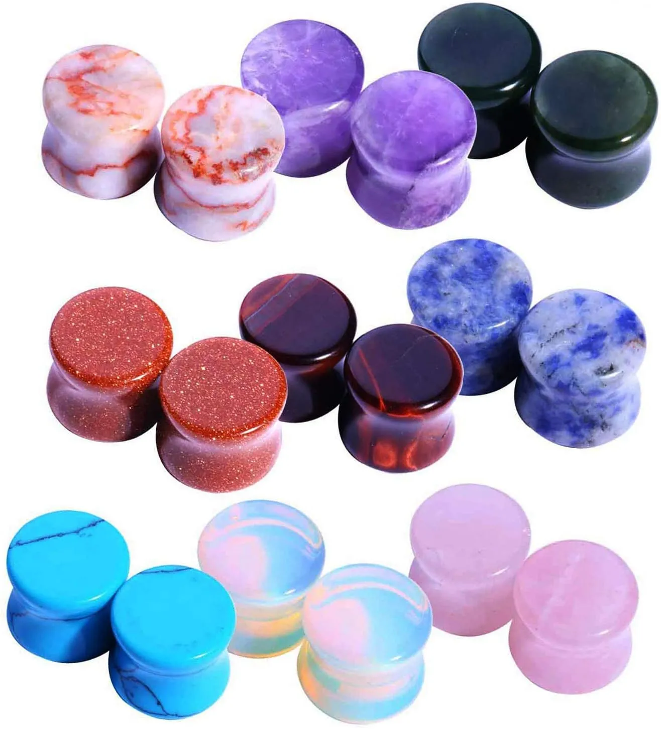 BodyJ4You 18PC Body Piercing Stone Plugs - Ear Stretching Kit - Beginners 8G-00G, Big Gauges 11mm-24mm (1 Inch) - Saddle Double Flared Tunnels Expander Earrings - Men Women Unisex Jewelry