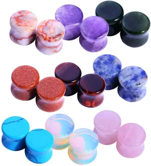 BodyJ4You 18PC Body Piercing Stone Plugs - Ear Stretching Kit - Beginners 8G-00G, Big Gauges 11mm-24mm (1 Inch) - Saddle Double Flared Tunnels Expander Earrings - Men Women Unisex Jewelry