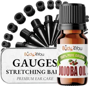 BodyJ4You 38PC Ear Stretching Kit - Beginner Gauges 14G-00G Starter Set - Aftercare Jojoba Oil Balm Wax - Steel Tapers Double Flare Plugs Tunnels - Women Eyelet Mens Earrings Expander Piercing Jewelry