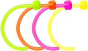 BodyJewelryOnline Bioflex Nose Piercing Hoops [4 Piece Pack], Vibrant Colors, UV Glow, Flexible Nose Hoops, 18 Gauge - 5/16(8 mm) Shaft Size, Comfortable, Easy Insert/Removal