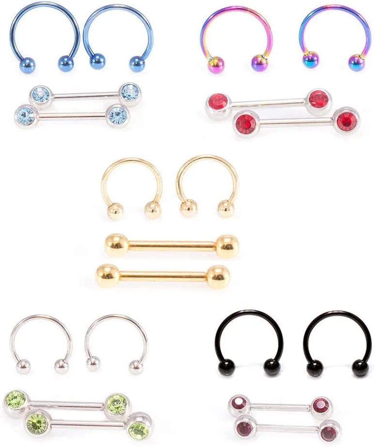 BodyJewelryOnline Micro Nipple Barbell and Horseshoe Ring Set 16G 10mm. Surgical Steel