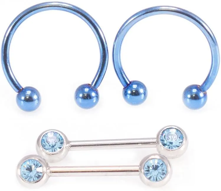 BodyJewelryOnline Micro Nipple Barbell and Horseshoe Ring Set 16G 10mm. Surgical Steel