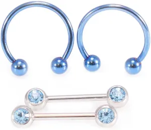 BodyJewelryOnline Micro Nipple Barbell and Horseshoe Ring Set 16G 10mm. Surgical Steel