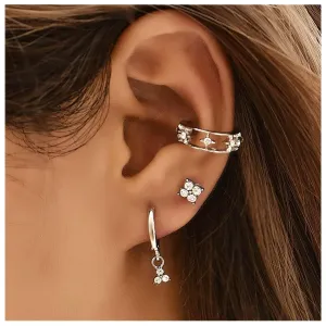 Bohemian Crystal Dangle Hoop Earrings Paved Cz Studs Earrings Crystal Star Ear Cuff Earrings Silver Rhinestone Earrings Multiple Piercing Earrings Set Jewelry for Women and Girls Gifts