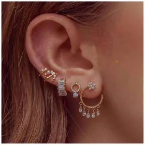Bohemian Crystal Dangle Studs Earrings Tiny Pearl Ear Cuff Earrings Rhinestone Circle Earrings Dangle Crystal Tassel Earrings Set Jewelry for Women and Girls 5 Piece