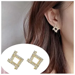 Bohemian Crystal Square Earrings Hollow Square Studs Earrings Rhinestone Square Earrings Gold Cz Square Studs Earrings Minimalist Geometric Earrings Jewelry for Women and Girls Gifts