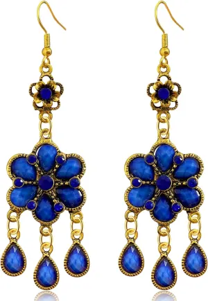 Bohemian Dainty Vintage Gold Crystal Teardrop Flower Lightweight Dangle Drop Earrings Retro Alloy Fringe Hook Earrings For Women Jewelry Gifts