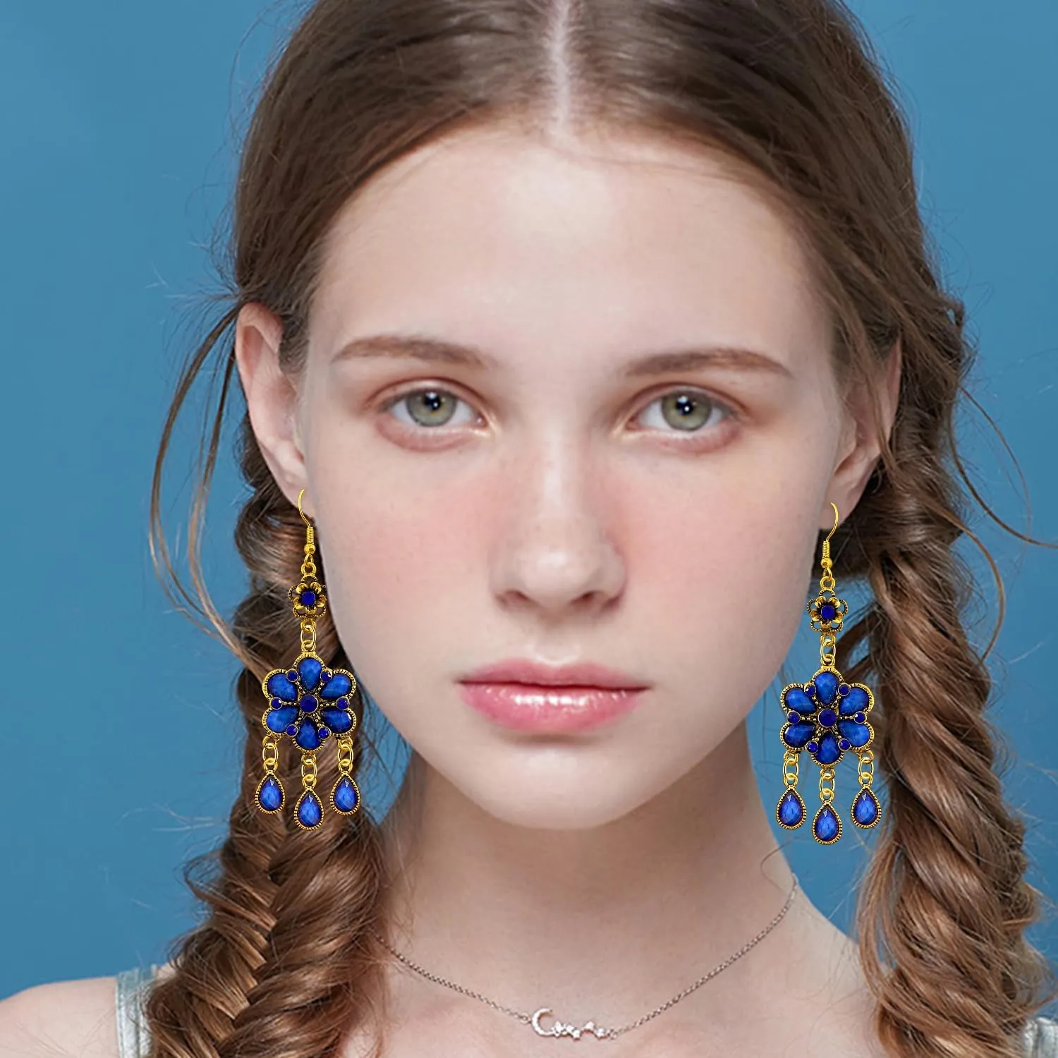 Bohemian Dainty Vintage Gold Crystal Teardrop Flower Lightweight Dangle Drop Earrings Retro Alloy Fringe Hook Earrings For Women Jewelry Gifts