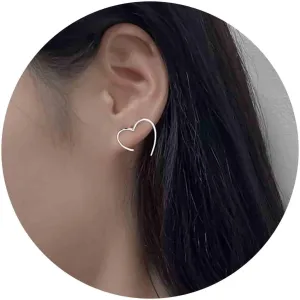 Bohemian Love Heart Earrings Silver Half Open Heart Earrings Minimalist Heart Stud Earring Hollow Heart Earrings Jewelry for Women