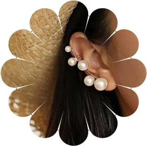 Bohemian Pearl Ear Crawler Earring Multi Pearl Climber Earrings Gold Pearl Cuff Wrap Earrings Artificial Pearl Earrings Pearl Clip Wrap Cuff Earrings Jewelry for Women