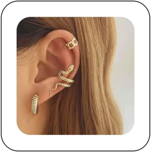 Bohemian Snake Ear Cuff Earrings Snake Wrap Earrings Gold Serpent Ear Crawler Earring Serpent Climber Cartilage Earring Vintage Animal Cartilage Earring Jewelry for Women 3 Pcs