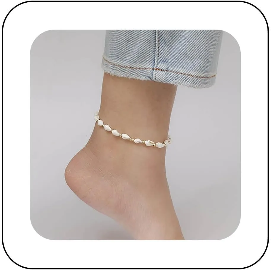Boho Conch Shell Anklet Bracelet White Sea Shell Anklet Small Shell Bead Anklet Whelk Shell Anklet Foot Chain Adjustable Shell Anklets Summer Beach Anklet Jewelry for Women