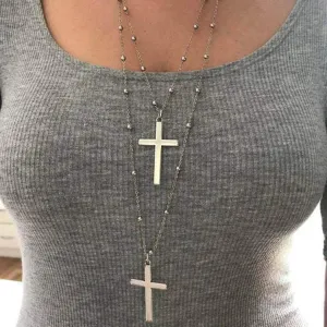 Boho Layered Cross Pendant Necklace Long Vintage Christian Necklaces Chain Jewelry for Women and Men