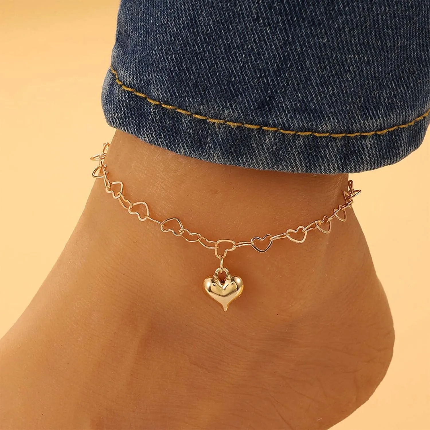 Boho Layered Flower Anklet Bracelet Gold Tiny Rhinestone Satellite Chain Flora Pendant Ankle Chain O Paper Clip Chain Anklet Minimalist Hawaiian Beach Flower Foot Chain for Women and Girls