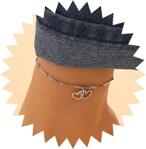 Boho Rhinestone Heart Anklet Bracelet Silver Crystal Heart Anklet Double Love Heart Ankle Bracelet Chain Cz Interlocking Heart Foot Chain Jewelry for Women