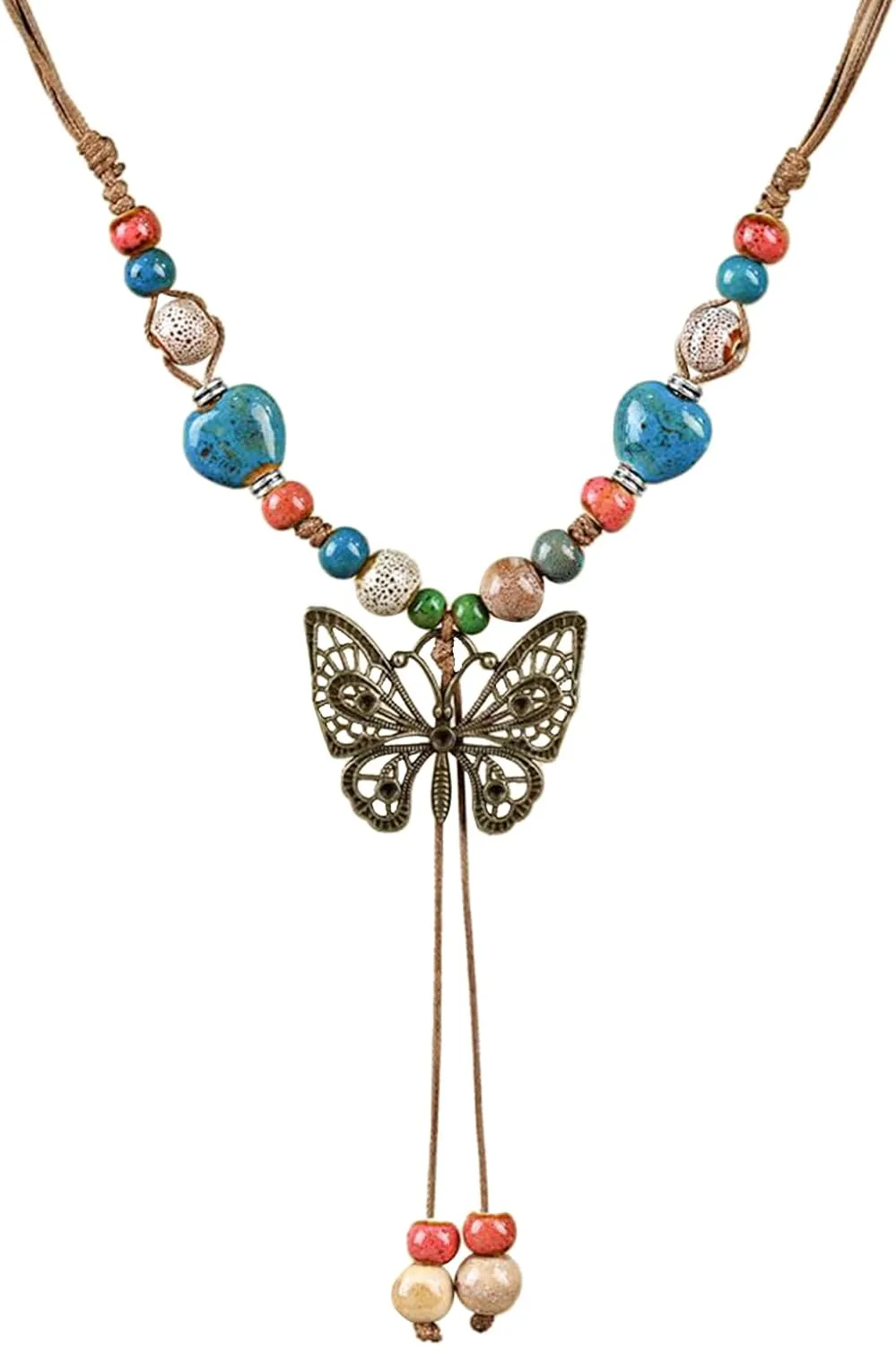 Boho Style Colorful Ceramic Bead Strand Necklace Adjustable Bohemian Jewelry Gift for Women, Fashion Clothing Matching Necklace
