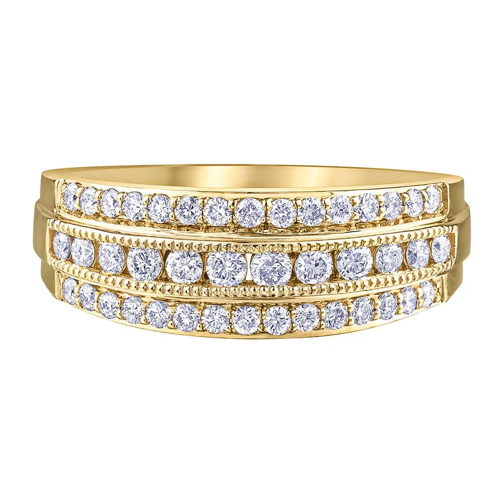 Bold & Beautiful Three-Row Diamond Ring with Milgrain