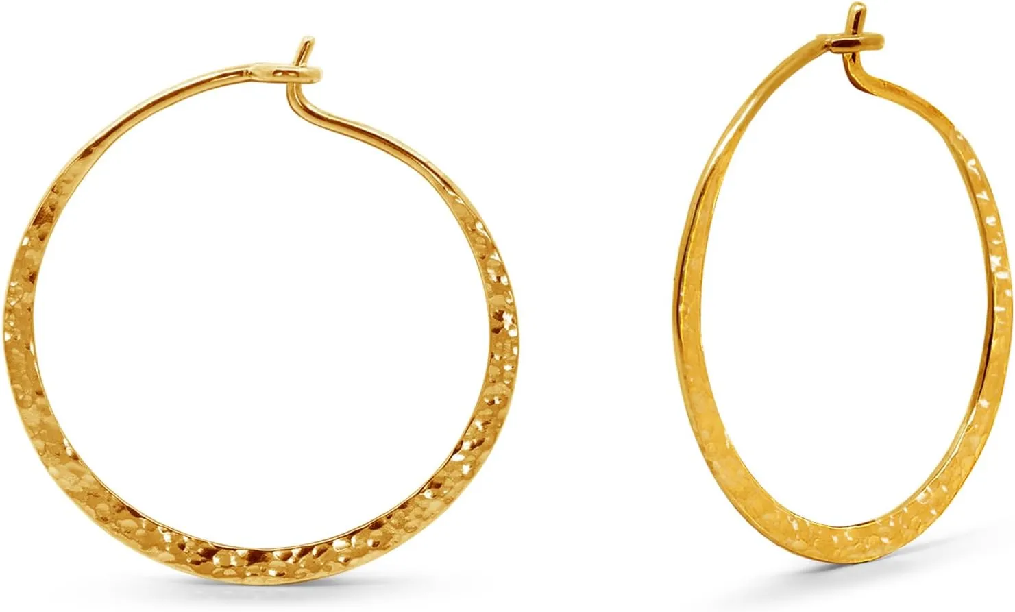 Boma Jewelry Sterling Silver Organic Hammered Textured Hoop Earrings with 14K Gold Plating, 1 Inch