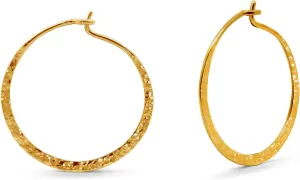 Boma Jewelry Sterling Silver Organic Hammered Textured Hoop Earrings with 14K Gold Plating, 1 Inch