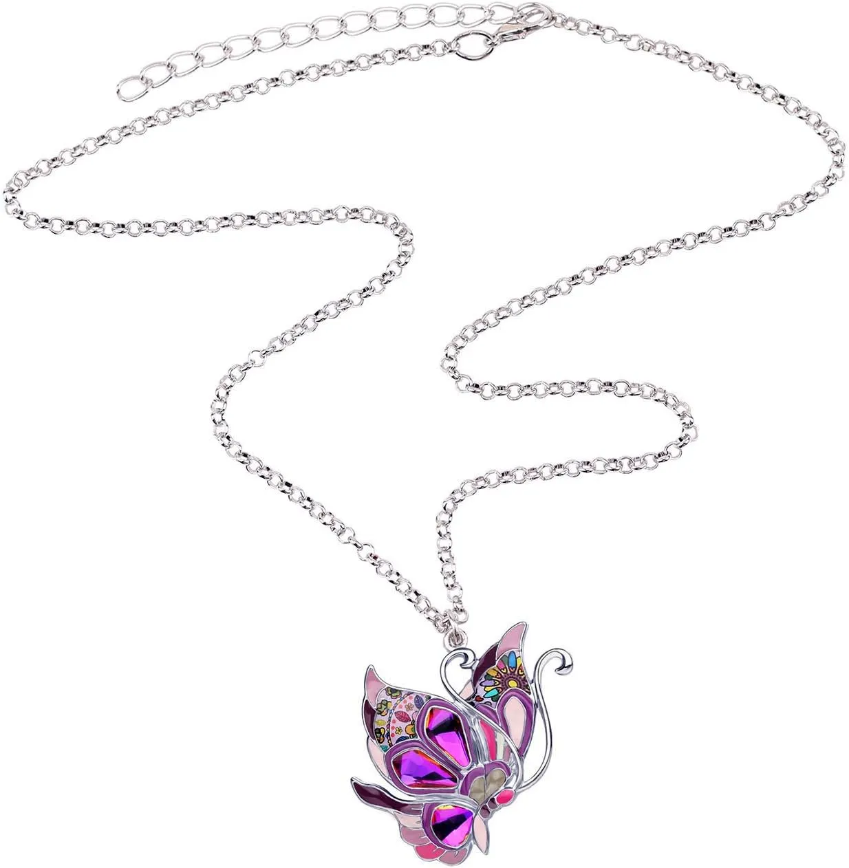 BONSNY Statement Enamel Rhinestone Butterfly Necklaces Pendant Original Design for Women Nature lover Insect Jewelry