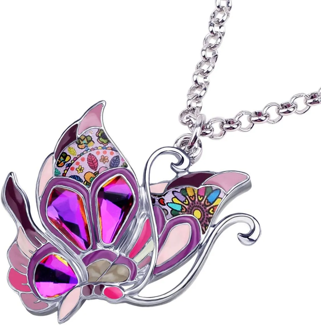 BONSNY Statement Enamel Rhinestone Butterfly Necklaces Pendant Original Design for Women Nature lover Insect Jewelry
