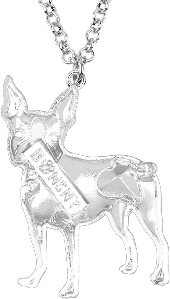 BONSNY Statement Enamel Rhinestone Chain Boston Terrier Dog Necklaces Pendant Original Design for Women Jewelry