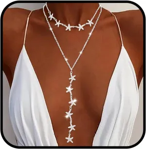 Bounzhi Sexy Body Chain Layered Bra Starfish Body Jewelry Bikini Beach Body Necklace for Women and Girls