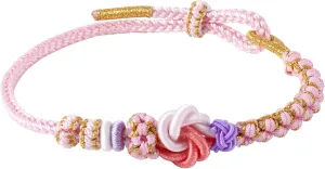 Bracelet for Granddaughter, Pink Peach Blossom Knot Bracelet Adjustable Woven Braided from Grandma A Link That Can Never Be Undone for Granddaughter Gifts Presents Jewelry