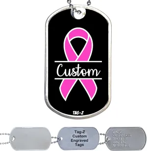 Breast Cancer Awareness Collection Military Dog Tag Necklace, Custom Printed & Personalized