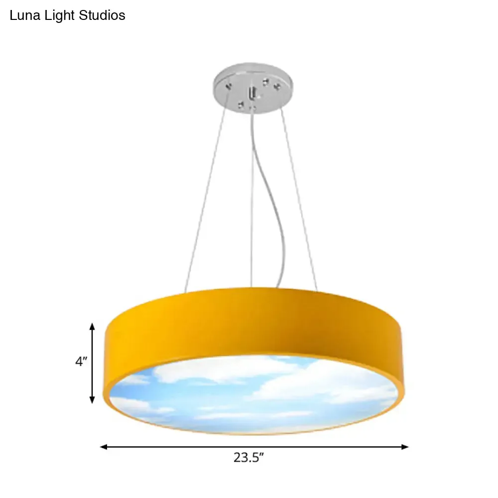 Bright Round LED Pendant Lamp with Colorful Acrylic Sky Design for Kindergarten