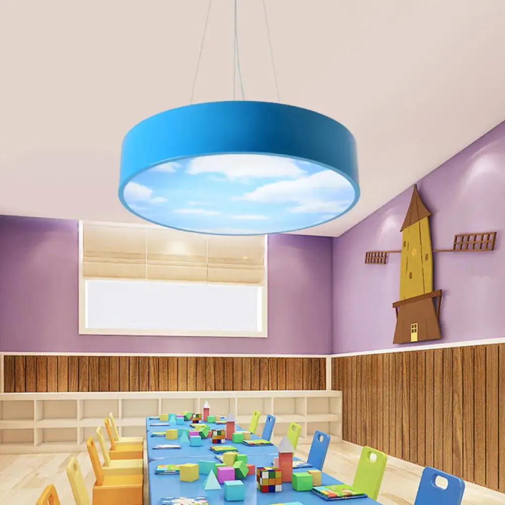 Bright Round LED Pendant Lamp with Colorful Acrylic Sky Design for Kindergarten