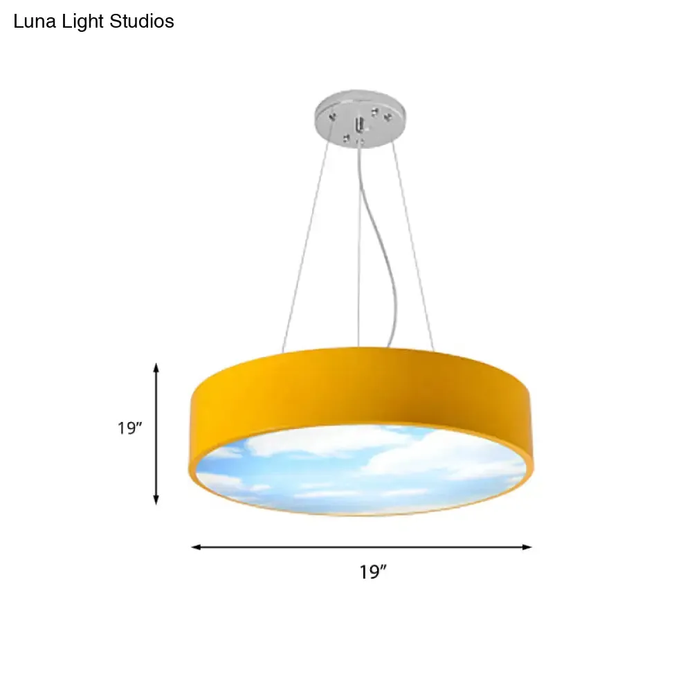 Bright Round LED Pendant Lamp with Colorful Acrylic Sky Design for Kindergarten