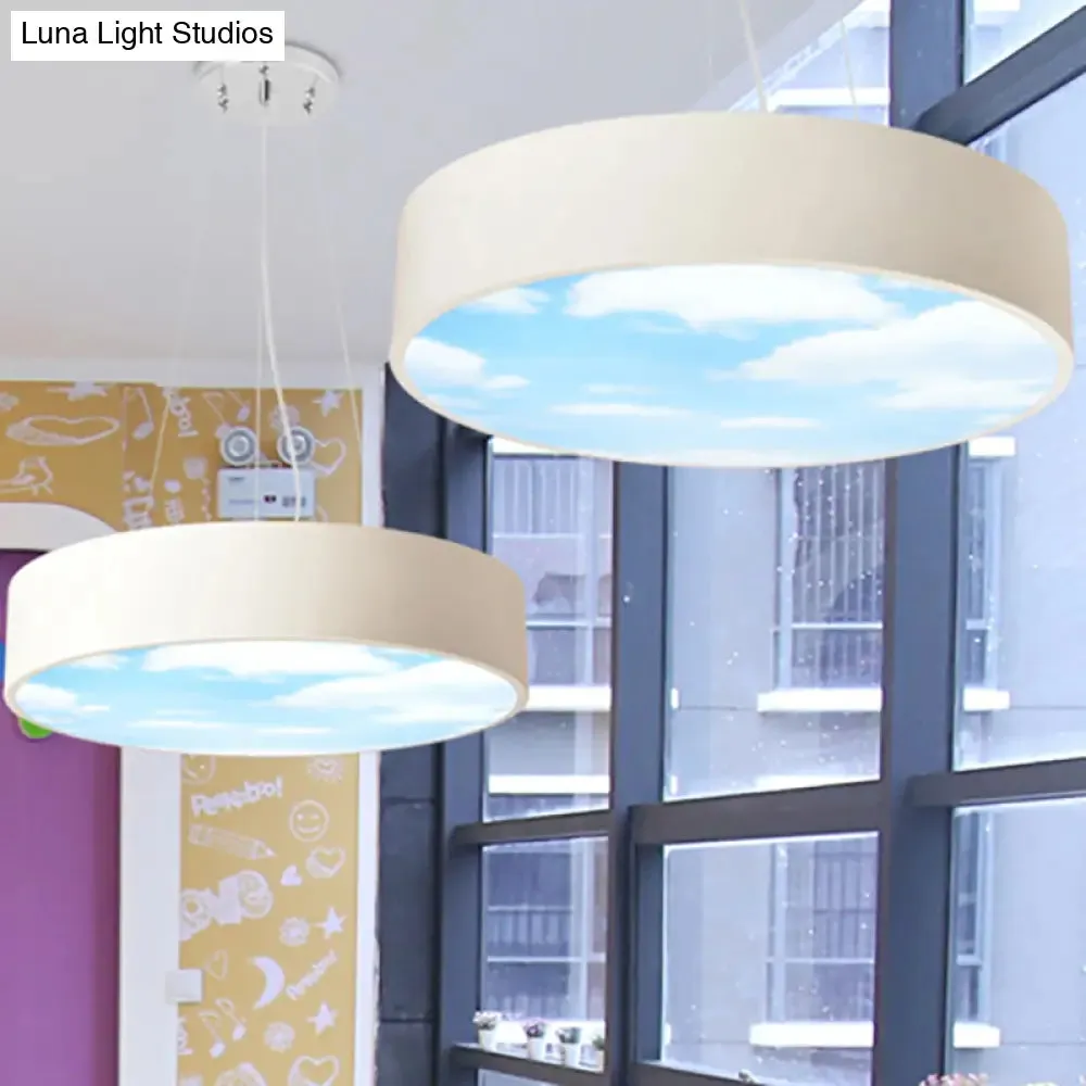 Bright Round LED Pendant Lamp with Colorful Acrylic Sky Design for Kindergarten