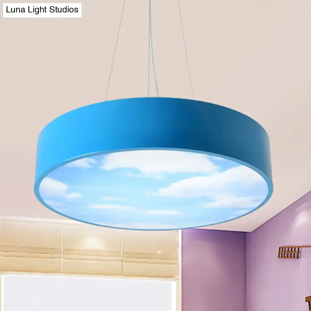 Bright Round LED Pendant Lamp with Colorful Acrylic Sky Design for Kindergarten