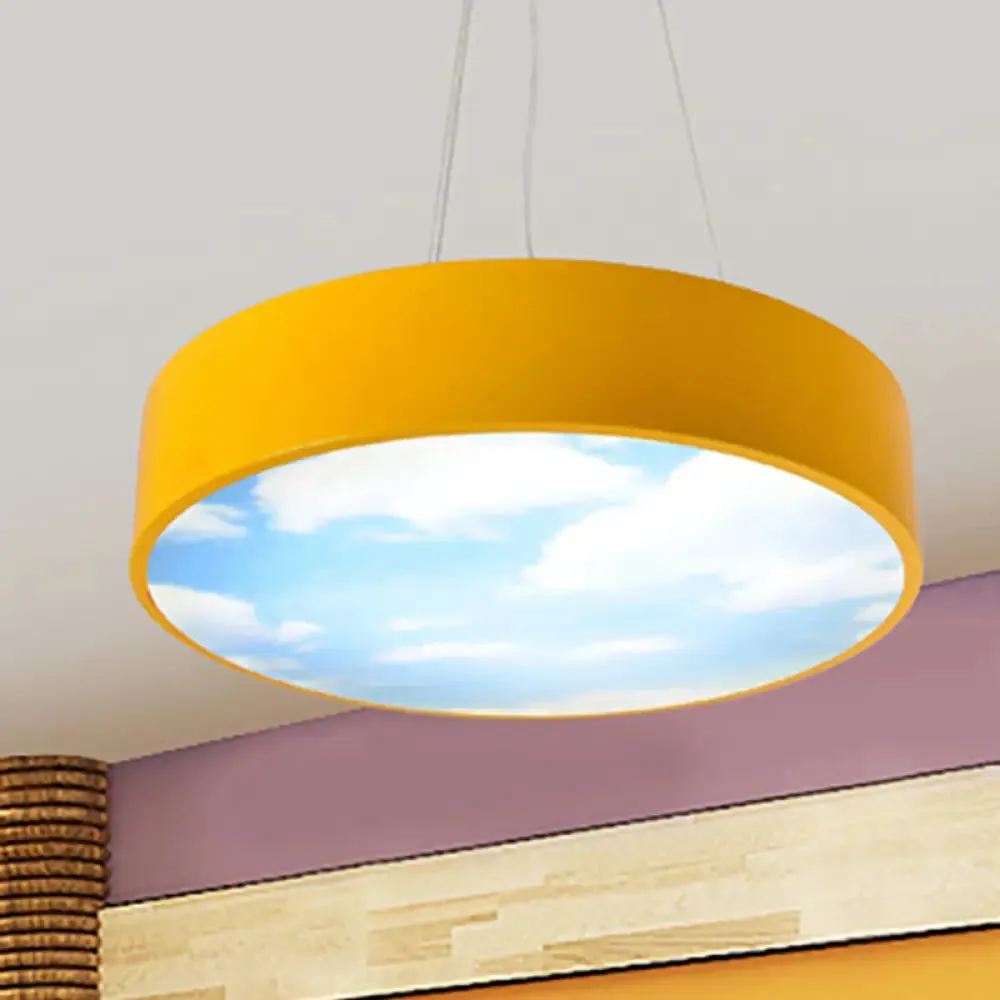 Bright Round LED Pendant Lamp with Colorful Acrylic Sky Design for Kindergarten