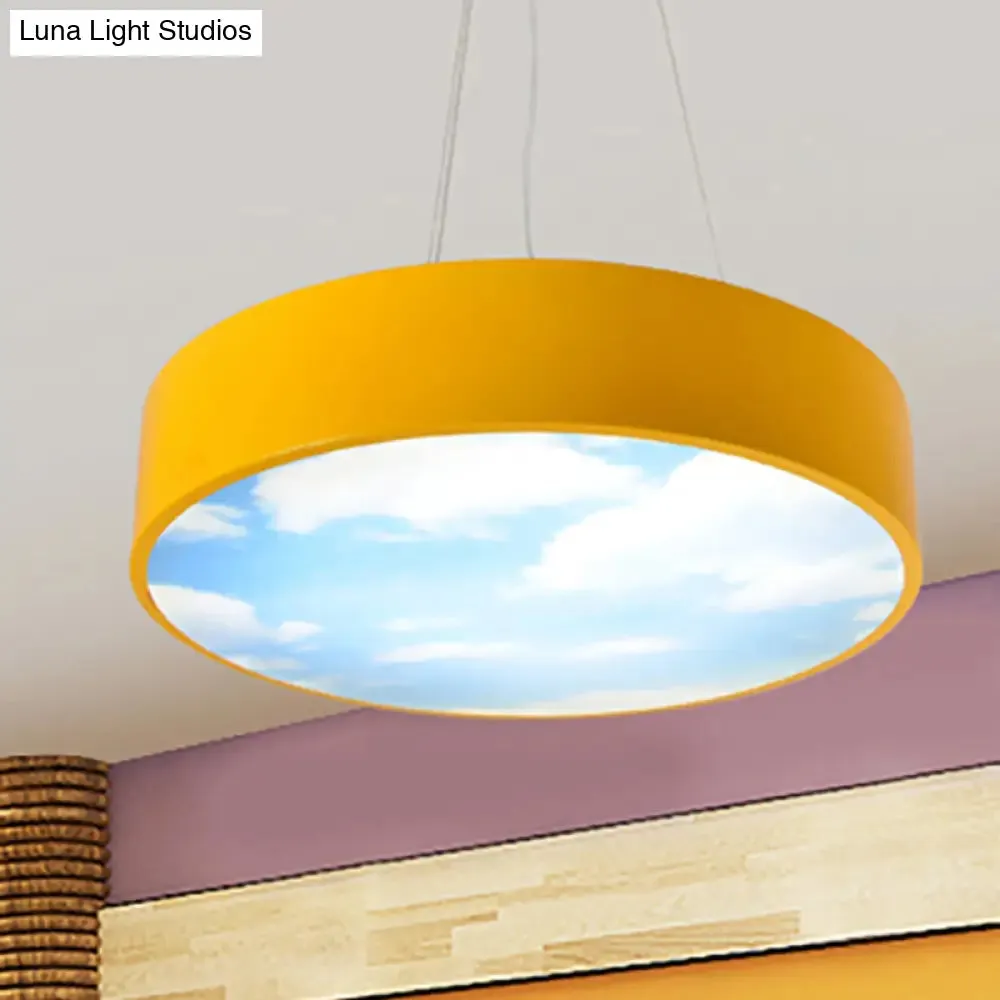 Bright Round LED Pendant Lamp with Colorful Acrylic Sky Design for Kindergarten