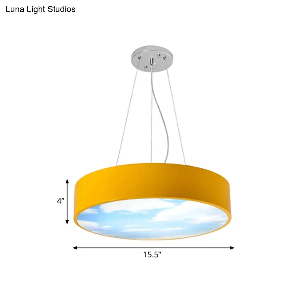 Bright Round LED Pendant Lamp with Colorful Acrylic Sky Design for Kindergarten