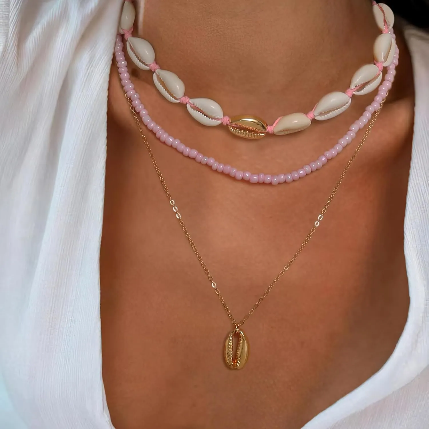 BriLove Bohemian Boho Handmade Simulated Pearls Natural Sea Shell Starfish Layered Collar Necklace for Women Summer Beach Accessories