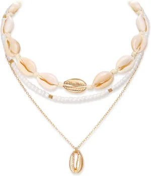BriLove Bohemian Boho Handmade Simulated Pearls Natural Sea Shell Starfish Layered Collar Necklace for Women Summer Beach Accessories