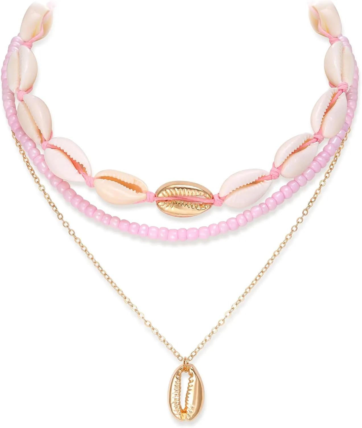 BriLove Bohemian Boho Handmade Simulated Pearls Natural Sea Shell Starfish Layered Collar Necklace for Women Summer Beach Accessories