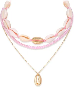 BriLove Bohemian Boho Handmade Simulated Pearls Natural Sea Shell Starfish Layered Collar Necklace for Women Summer Beach Accessories