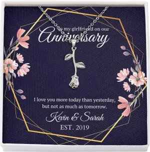 Bubble Hugs Anniversary Necklace Silver Plated Rose - to My Girlfriend On Our Anniversary - Custom Name Couple Year Relationship from Boyfriend