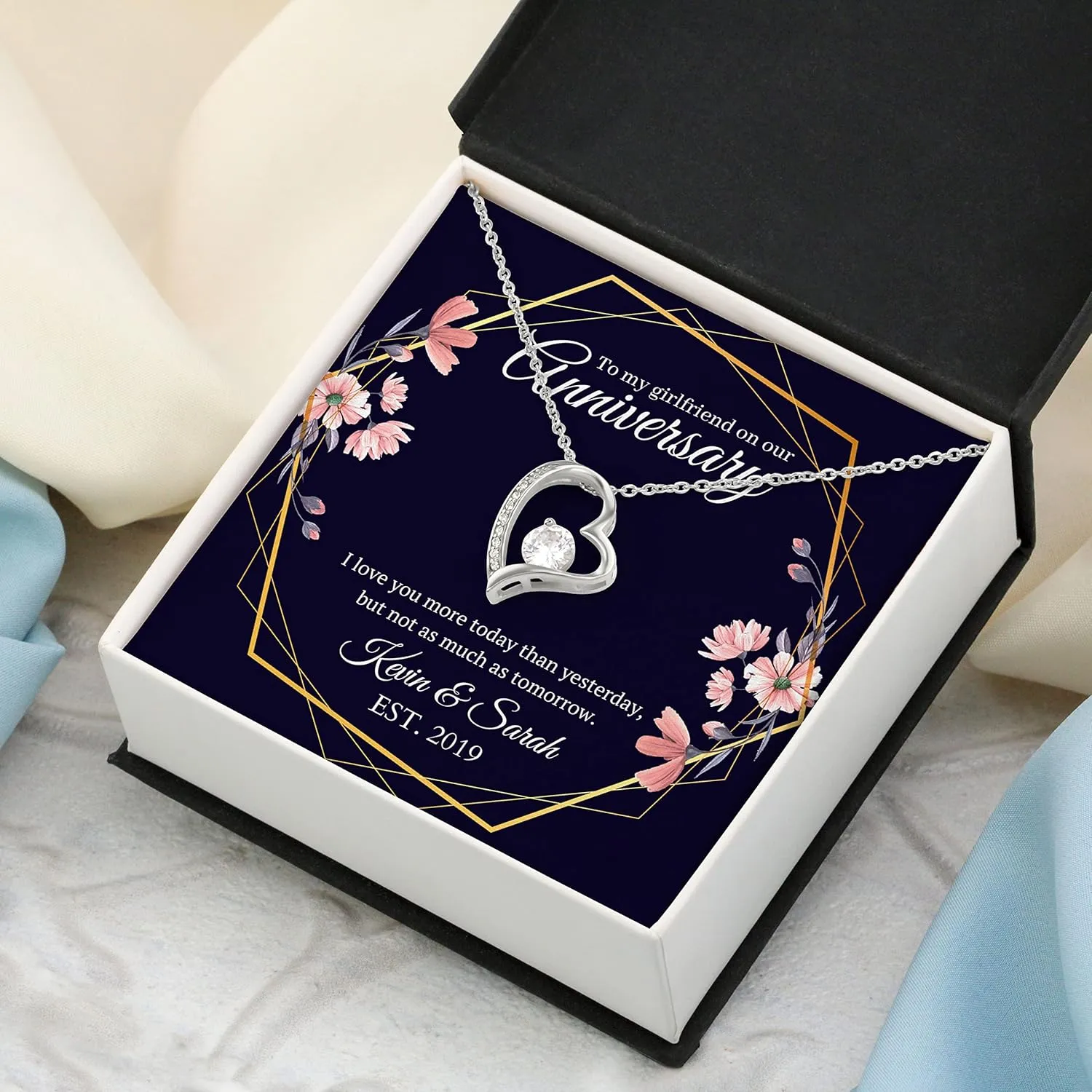 Bubble Hugs Anniversary Necklace Silver Plated - to My Girlfriend On Our Anniversary - Custom Name Couple Year Relationship from Boyfriend