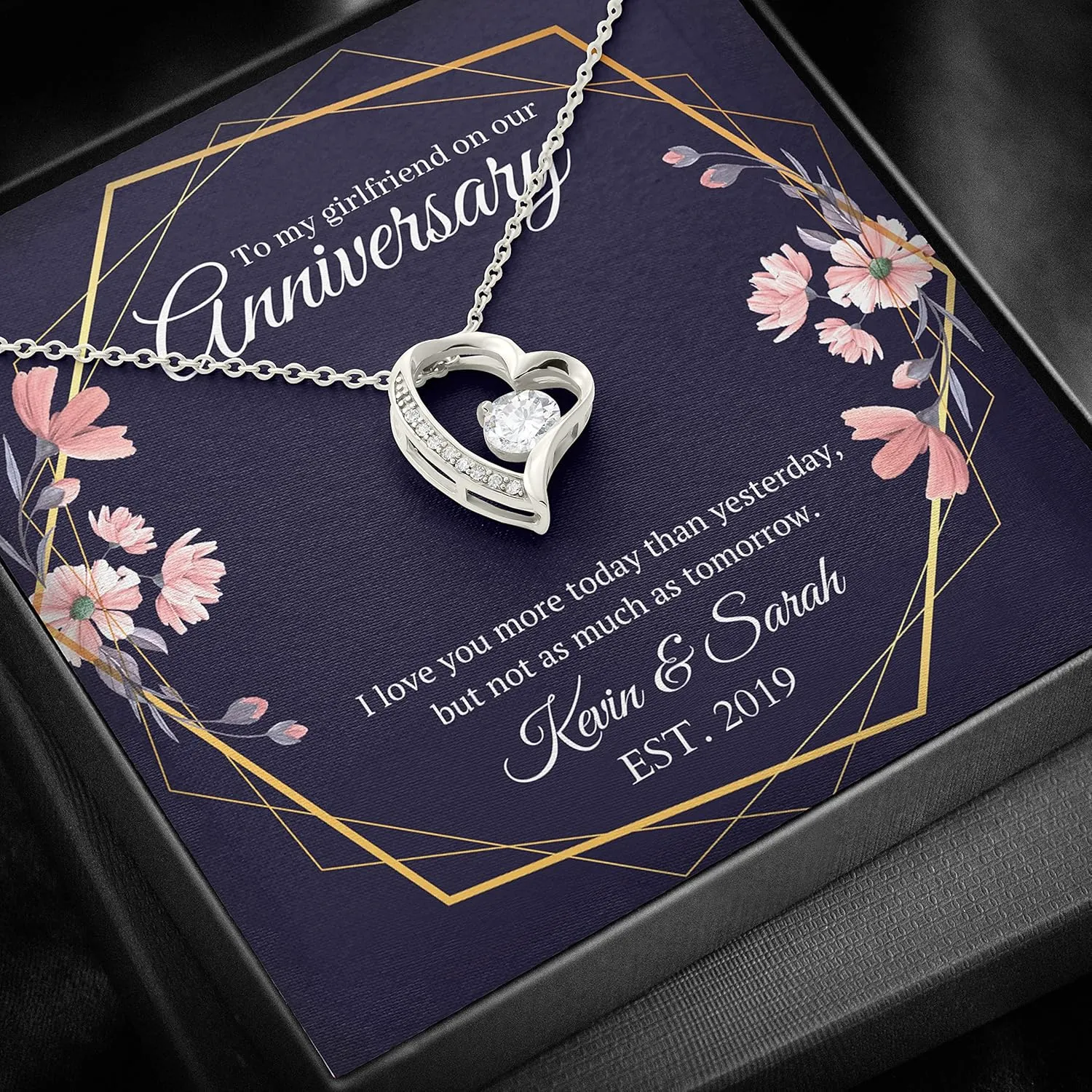 Bubble Hugs Anniversary Necklace Silver Plated - to My Girlfriend On Our Anniversary - Custom Name Couple Year Relationship from Boyfriend