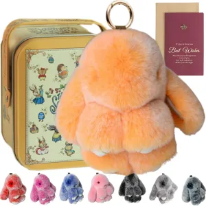 Bunny Lulu Keychain with Tin Box - Plush Pomlulu Bunny Cute Soft Keychain for Bags, Gifts for Women Girls