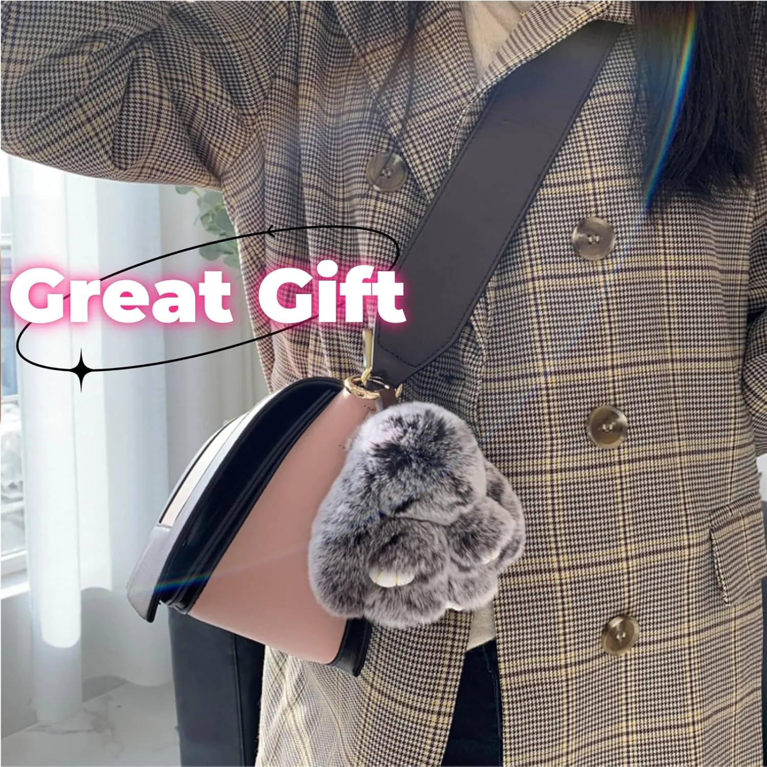 Bunny Lulu Keychain with Tin Box - Plush Pomlulu Bunny Cute Soft Keychain for Bags, Gifts for Women Girls