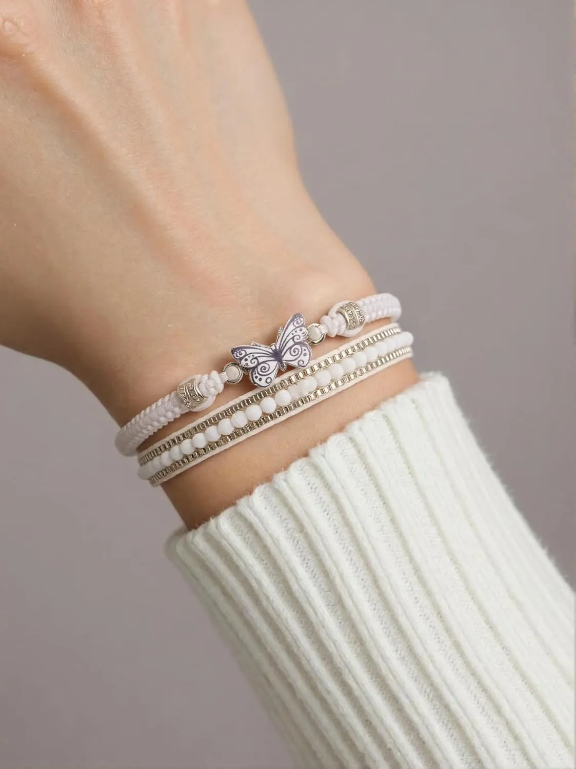 Butterfly Gifts for Women - Butterfly Bracelet Adjustable Braided Rope Friendship Bracelets Butterfly Party Favors Charm Bracelet Set for Women