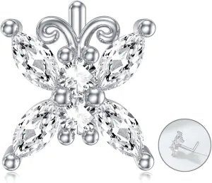 Butterfly Nose Stud Sterling Silver 20G L Shaped Nose Rings Butterfly Piercing Nose Jewelry Gifts for Women