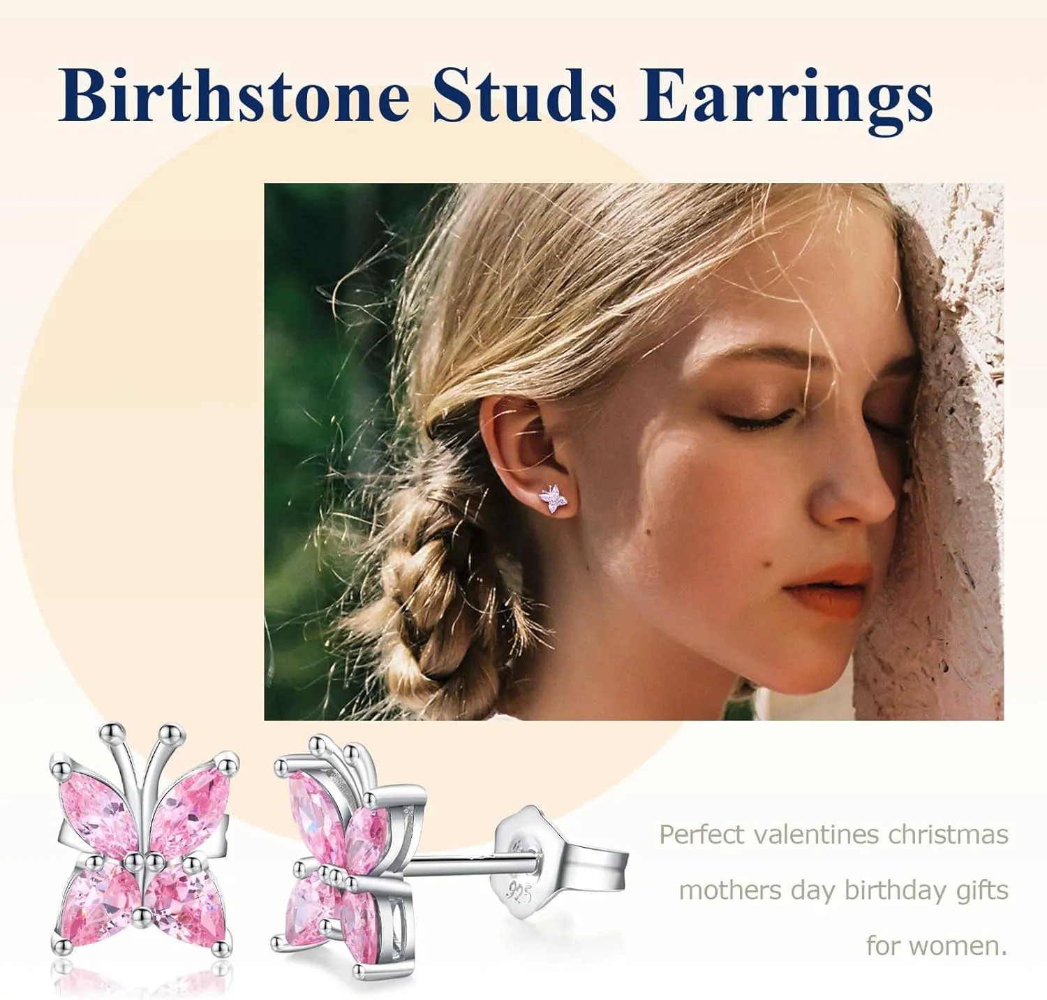Butterfly Stud Earrings for Women 925 Sterling Silver Marquise Cut Birthstone Studs Hypoallergenic Ear Jewelry Gift for Her