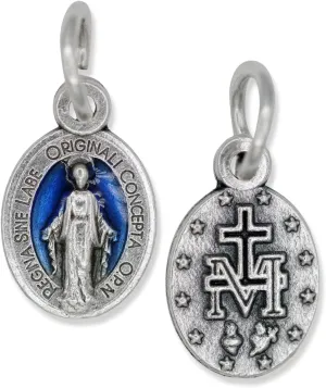 Caritas et Fides Pack of 10 - Mini Miraculous Medal Pendant for Charm Bracelet or Necklace, 1/2" Silver and Blue, Small - Made in Italy